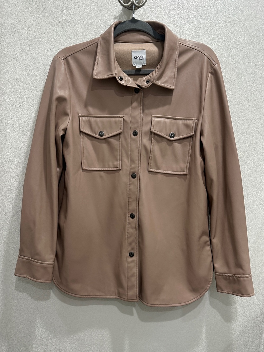 kensie Taupe Faux-Leather Utility Jacket